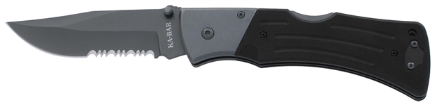 Picture of Ka-Bar 3063 Mule  3.94" Folding Clip Point Part Serrated Black Stonewashed 420Hc SS Blade, Black G10 Handle, Includes Pocket Clip 2-3063-9