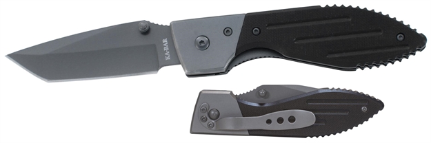 Picture of Ka-Bar 3074 Warthog  3" Folding Tanto Plain Black Stonewashed 420Hc SS Blade. Black G10 Handle. Includes Pocket Clip 2-3074-5