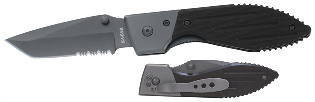 Picture of Ka-Bar 3075 Warthog  3" Folding Tanto Part Serrated 420Hc SS Blade Black G10 Handle Includes Pocket Clip 2-3075-2