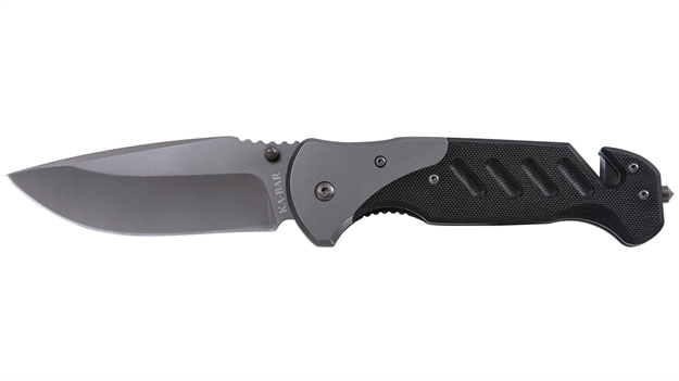 Picture of  Ka-Bar 3085 Coypu  3.75" Folding Clip Point Plain Stonewashed 5Cr15mov SS Blade, Black G10 Handle, Features Glass Breaker/Seat Belt Cutter