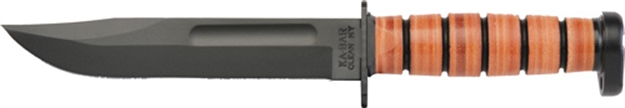 Picture of  Ka-Bar 1317 Dog's Head Utility Knife 7" Fixed Clip Point Plain Black 1095 Cro-Van Blade, Brown Leather Handle, Includes Sheath 617717213175