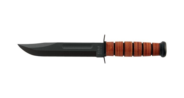 Picture of  Ka-Bar 1317 Dog's Head Utility Knife 7" Fixed Clip Point Plain Black 1095 Cro-Van Blade, Brown Leather Handle, Includes Sheath
