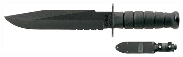 Picture of  Ka-Bar 1271 Fighter  8" Fixed Clip Point Part Serrated Black 1095 Cro-Van Blade, Black Kraton G Handle, Includes Sheath