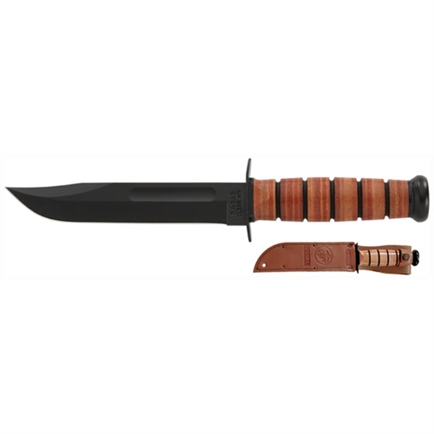 Picture of Ka-Bar 1217 Usmc Fight/Utility 7" Fixed Clip Point Plain Black 1095 Cro-Van Blade. Brown Leather Handle. Includes Sheath 2-1217-8 617717212178