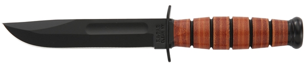 Picture of Ka-Bar 1250 Short Usmc 5.25" Fixed Clip Point Plain Black 1095 Cro-Van Blade, Brown Leather Handle, Includes Sheath 2-1250-5 617717212505