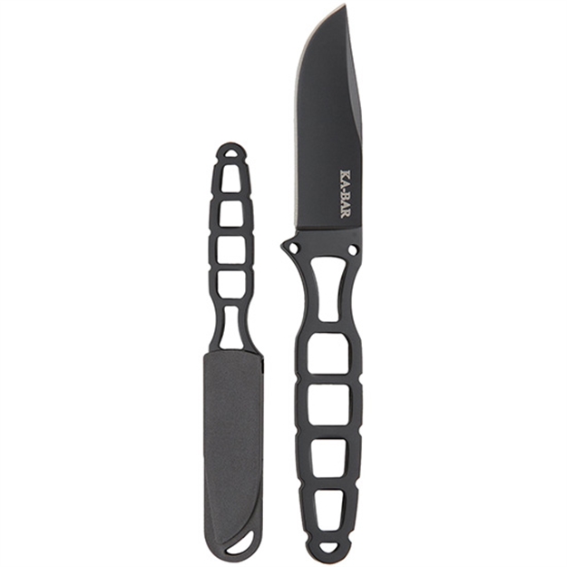Picture of  Ka-Bar 1118Bp Skeleton  2.50" Fixed Clip Point Plain Black 5Cr15mov SS Blade, Black Skeletonized 5Cr15mov SS Handle, Includes Sheath 617717511189