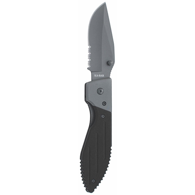 Picture of Ka-Bar 3073 Warthog  3" Folding Clip Point Part Serrated 420Hc SS Blade Black G10 Handle Includes Pocket Clip 2-3073-8 617717230738