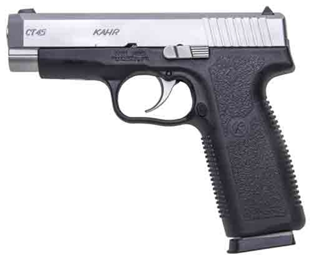 Picture of  Kahr Arms Ct4543 Ct45  45 Acp 7+1 4" Stainless Steel Barrel, Matte Serrated Stainless Steel Slide, Black Polymer Frame, Black Textured Polymer Grip, Right Hand