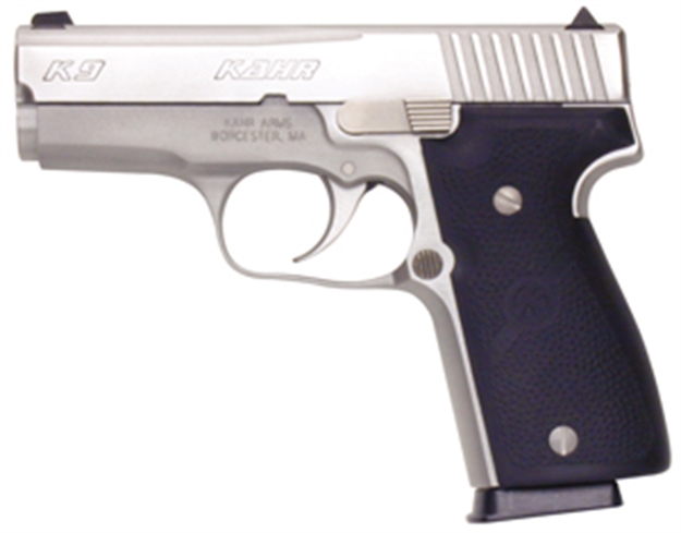 Picture of  Kahr Arms K9098a K Elite 9Mm Luger Caliber With 3.50" Barrel, 7+1 OR 8+1 Capacity, Overall Polished Stainless Steel, Serrated Slide & Textured Wraparound Black Polymer Grip