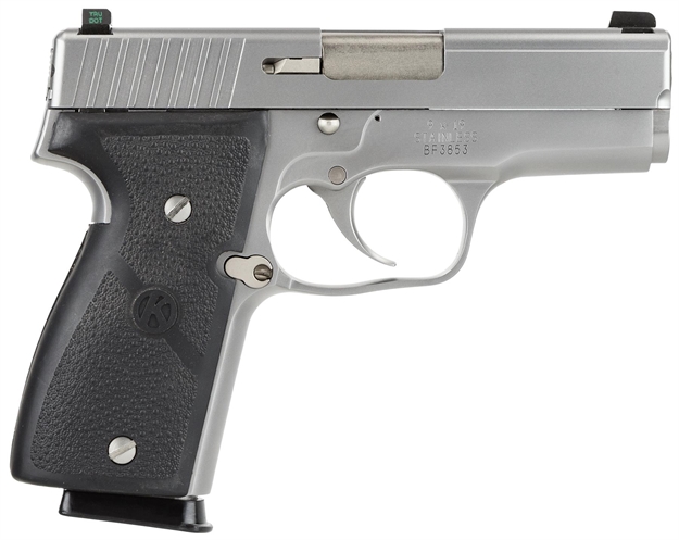 Picture of  Kahr Arms K9093na K  9Mm Luger Caliber With 3.50" Barrel, 7+1 Capacity, Overall Matte Stainless Steel Finish, Serrated Slide, Textured Wraparound Black Polymer Grip & Truglo Night Sights 602686047098