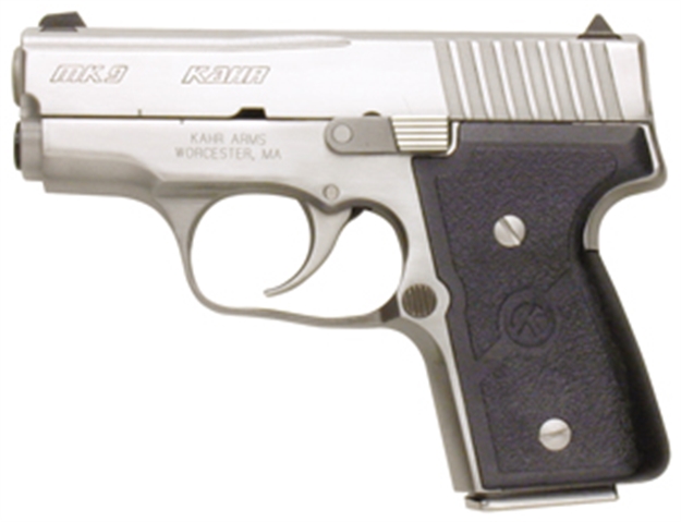 Picture of  Kahr Arms M9098a MK Elite 9Mm Luger Caliber With 3" Barrel, 6+1 OR 7+1 Capacity, Overall Polished Stainless Steel, Serrated Slide & Textured Wraparound Black Nylon Grip 602686067218
