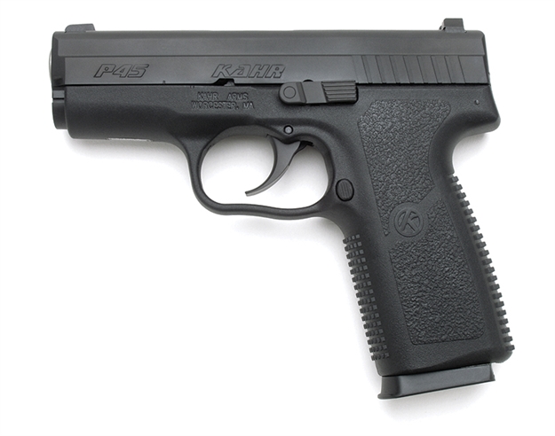 Picture of  Kahr Arms Kp4544n P *Ca Compliant 45 Acp Caliber With 3.40" Barrel, 6+1 OR 7+1 Capacity, Black Finish Frame, Serrated Matte Black Stainless Steel Slide, Textured Polymer Grip & Truglo Night Sights