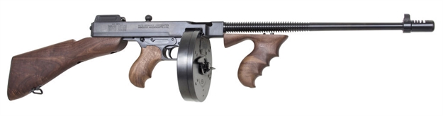 Picture of  Thompson T1b100d 1927A-1 Deluxe Carbine 45 Acp Caliber With 18" Barrel, 20+1 Capacity (Stick), 100+1 Capacity (Drum), Blued Metal Finish, American Walnut Removable Fixed Stock & Wood Grip Right Hand