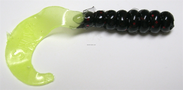 Picture of Kalin Triple Threat Grub, 2", Black Neon/Chartreuse Glow Tail, 10/Pack