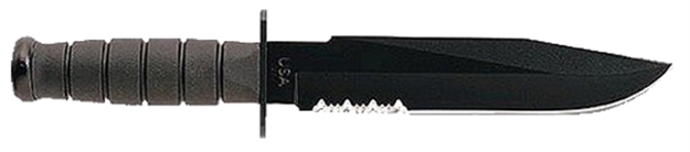 Picture of  Ka-Bar 1271 Fighter  8" Fixed Clip Point Part Serrated Black 1095 Cro-Van Blade, Black Kraton G Handle, Includes Sheath 617717212710