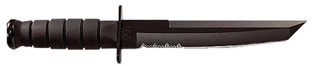 Picture of  Ka-Bar 1245 Tanto  8" Fixed Tanto Part Serrated Black 1095 Cro-Van Blade, Black Kraton G Handle, Includes Sheath