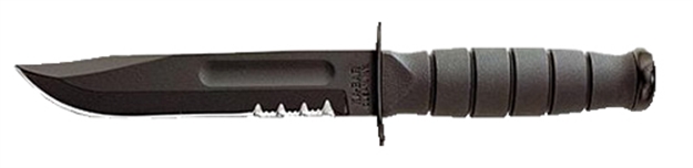 Picture of  Ka-Bar 1257 Short Fight/Utility 5.25" Fixed Clip Point Part Serrated Black 1095 Cro-Van Blade, Black Kraton G Handle, Includes Sheath