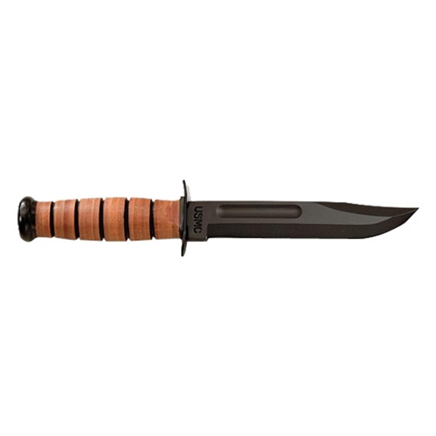 Picture of Ka-Bar 1217 Usmc Fight/Utility 7" Fixed Clip Point Plain Black 1095 Cro-Van Blade. Brown Leather Handle. Includes Sheath 2-1217-8 617717212178