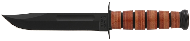 Picture of Ka-Bar 1217 Usmc Fight/Utility 7" Fixed Clip Point Plain Black 1095 Cro-Van Blade. Brown Leather Handle. Includes Sheath 2-1217-8