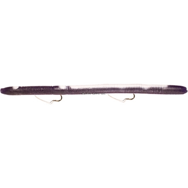 Picture of K&E Bass Stopper Magnum Rigged Worm, 6", 2 Weedless Hooks, Purple/White