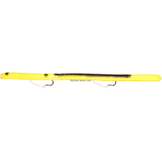 Picture of K&E Bass Stopper Magnum Rigged Worm, 6", 2 Weedless Hooks, Yellow/Black Stripe