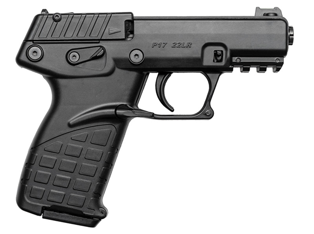 Picture of Kel-Tec P17bblk P17  Compact Frame 22 LR 16+1 3.80" Black Steel Threaded Barrel, Black Serrated Slide, Black Polymer Frame W/Picatinny Rail, Textured Grip, Ambidextrous P17BLK