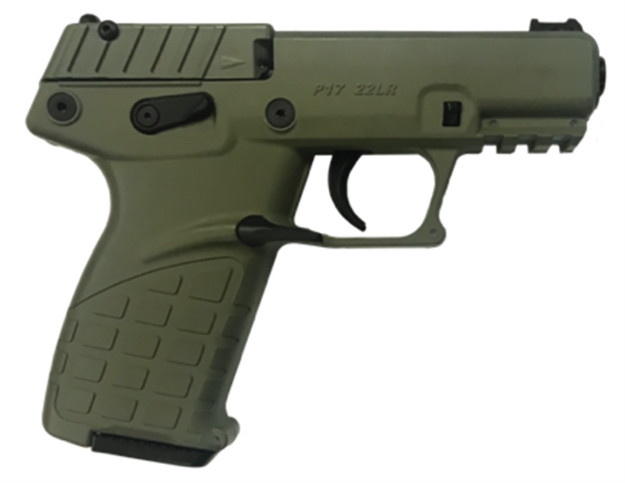 Picture of Kel-Tec P17bgrn P17  Compact Frame 22 LR 16+1 3.80" Black Steel Threaded Barrel, OD Green Serrated Slide, OD Green W/Black Controls Polymer Frame W/Picatinny Rail, OD Green Textured Grip, Ambidextrous P17GRN