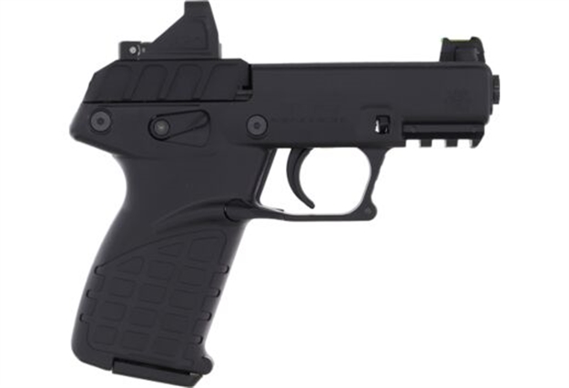 Picture of  Kel-Tec P17bblkoptic P17  Compact Frame 22 LR 16+1 3.80" Black Steel Barrel, Black Serrated Steel Slide, Black Polymer Frame W/Picatinny Rail, Textured Grip, Viridian Rfx-11 Green Dot, Ambidextrous 640832010435