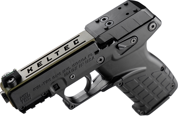 Picture of  Kel-Tec P17bblkorgrns P17  Sports South Exclusive 22 LR 16+1 3.80" Black Steel Barrel, OD Green Optic Ready/Serrated Slide, Black Polymer Frame W/Picatinny Rail, Textured Grip 640832010060