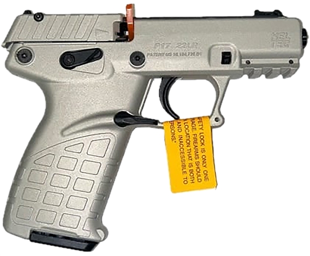 Picture of  Kel-Tec P17sa P17  Sports South Exclusive Color, Compact Frame 22 LR 16+1 3.80" Black Steel Threaded Barrel, Shimmer Serrated Steel Slide, Shimmer Polymer Frame W/Picatinny Rail, Textured Grip