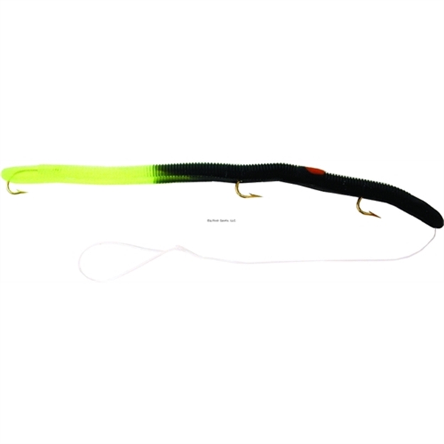 Picture of Kellys Fire Tail Pre-Rigged Plastic Worm, 5 1/2", 3 #6 Hooks, Black/Chartreuse Firetail