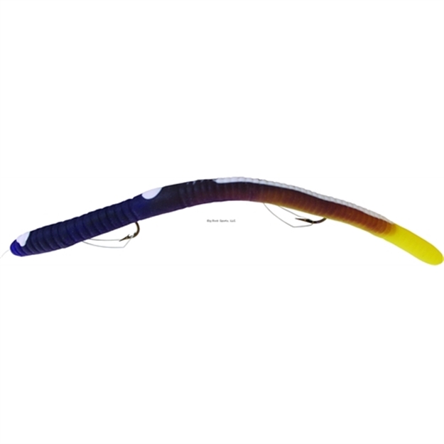 Picture of Kellys Weedless Bass Crawler Pre-Rigged Plastic Worm, 6 1/2", 2 SZ 4 Weedless Hooks, Purple/Yellowtail