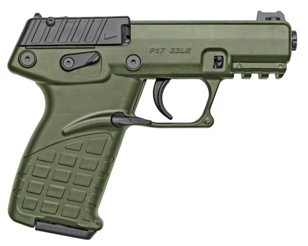 Picture of Kel-Tec P17bgrn P17  Compact Frame 22 LR 16+1 3.80" Black Steel Threaded Barrel, OD Green Serrated Slide, OD Green W/Black Controls Polymer Frame W/Picatinny Rail, OD Green Textured Grip, Ambidextrous P17GRN 640832007916