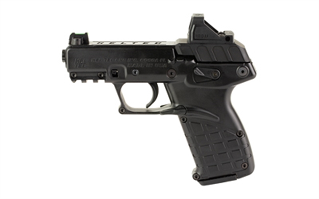 Picture of  Kel-Tec P17bblkoptic P17  Compact Frame 22 LR 16+1 3.80" Black Steel Barrel, Black Serrated Steel Slide, Black Polymer Frame W/Picatinny Rail, Textured Grip, Viridian Rfx-11 Green Dot, Ambidextrous