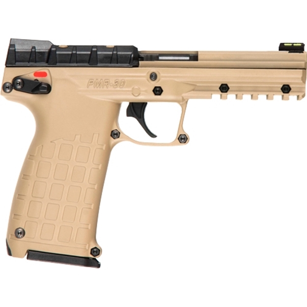 Picture of  Kel-Tec Pmr30btan Pmr30  22 Wmr 30+1 4.30" Fluted Steel Barrel, Black/Tan Serrated Slide, Tan Polymer Frame W/Picatinny Rail, Tan Textured Polymer Grip 640832003314
