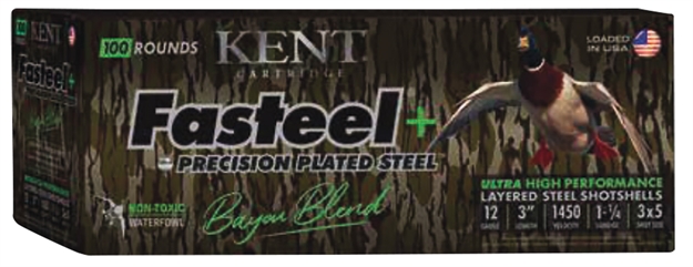Picture of  Kent Cartridge Cc123fsp363x5 Fasteel + Precision Steel Sports South Exclusive Bayou Blend 12Gauge 3" 1 1/4Oz 3X5shot 100Per Box/2 Case *Case Only