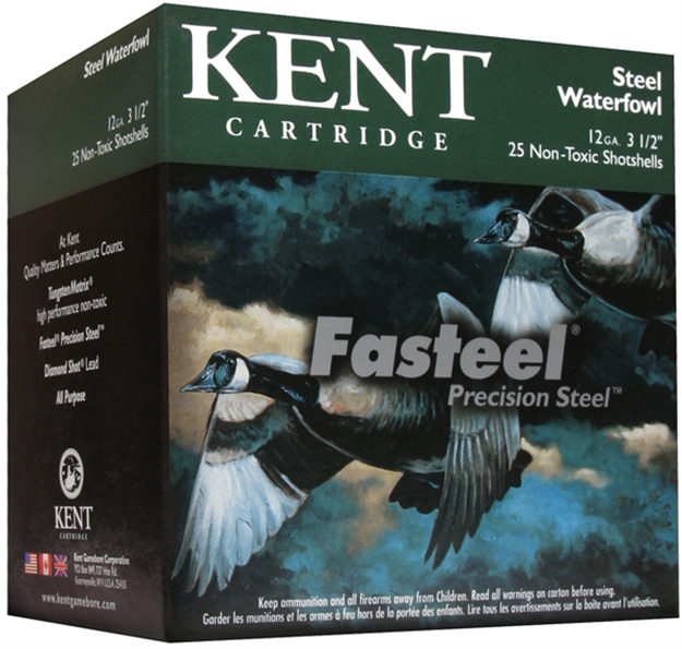 Picture of Kent Cartridge K1235st443 Fasteel Waterfowl 12 GA 3.5" 1-9/16 OZ 3 Shot 25 Bx/ 10