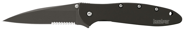 Picture of  Kershaw 1660Cktst Leek  3" Folding Modified Drop Point Part Serrated Black Dlc 14C28n Steel Blade Black Dlc 410 Stainless Steel Handle Includes Pocket Clip 087171166148