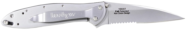 Picture of  Kershaw 1660St Leek  3" Folding Drop Point Part Serrated Bead Blasted 14C28n Steel Blade Bead Blasted 410 Stainless Steel Handle Includes Pocket Clip 087171166100