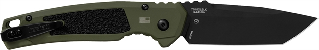 Picture of  Kershaw 71050Lblk Launch 16 Automatic 3.45" Folding Tanto Plain Black Cerakote Cpm M4 Blade, Olive Cerakote W/Black Oxide Hardware Aluminum Handle, Includes Pocket Clip