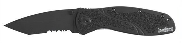 Picture of  Kershaw 1670Tblkst Blur  3.40" Folding Tanto Part Serrated Black Dlc 14C28n Steel Blade Black Anodized Aluminum Handle Includes Pocket Clip