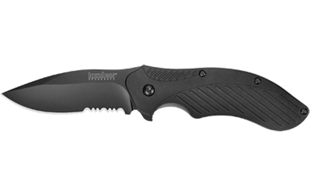 Picture of  Kershaw 1605Cktst Clash  3.10" Folding Drop Point Part Serrated Black Oxide 8Cr13mov SS Blade Black Glass-Filled Nylon Handle Includes Pocket Clip 087171031491