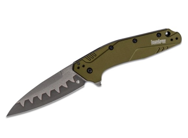 Picture of Kershaw Dividend-Composite-Cpm D2, N690, Bead-Blasted Finish, 6061-T6 Aluminum-Olive Anodized Handle, Lanyaed Hole 1812OLCB 087171058481