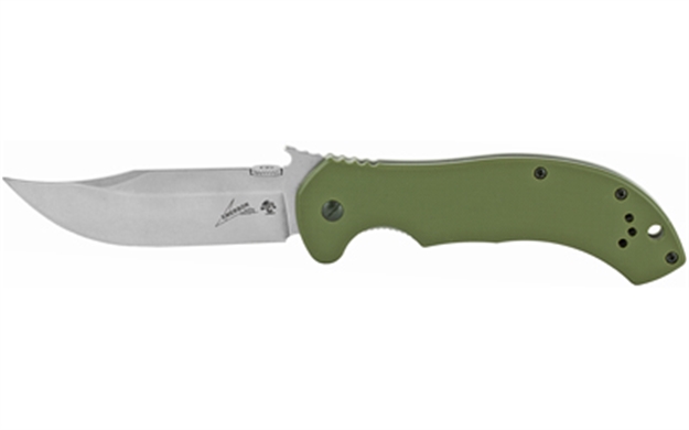 Picture of  Kershaw 6030 Cqc 10K 3.50" Folding Bowie Plain Stonewashed 8Cr14mov SS Blade Olive Green G10/Ss Handle Includes Pocket Clip