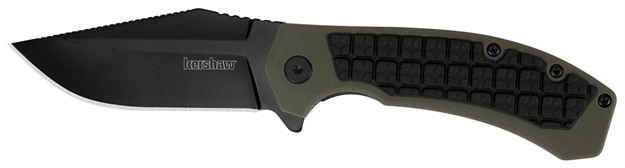 Picture of  Kershaw 8760 Faultline  3" Folding Drop Point Plain Black Oxide 8Cr13mov SS Blade Black/Od Green Glass-Filled Nylon Handle Includes Pocket Clip 087171052762