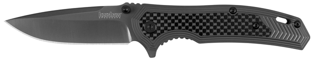 Picture of  Kershaw 8310 Fringe  3" Folding Drop Point Plain Gray Tin 8Cr13mov SS Blade Black/Gray Carbon Fiber/Ss Handle Includes Pocket Clip 087171052281