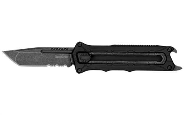 Picture of  Kershaw 1195 Interstellar  2.70" Otf Tanto Part Serrated Black Oxide Blackwash 8Cr13mov SS Blade, Black Textured W/Bottle Opener Glass-Filled Nylon Handle, Includes Pocket Clip