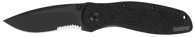 Picture of  Kershaw 1670Blkst Blur  3.40" Folding Drop Point W/Recurve Part Serrated Black Dlc 14C28n Steel Blade Black Anodized Aluminum Handle Includes Pocket Clip