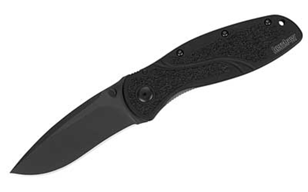 Picture of  Kershaw 1670Blk Blur  3.40" Folding Drop Point W/Recurve Plain Black Dlc 14C28n Steel Blade Black Anodized Aluminum Handle Includes Pocket Clip