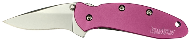 Picture of  Kershaw 1600Pink Chive  1.90" Folding Drop Point Plain Bead Blasted 420Hc SS Blade Pink Anodized Aluminum Handle Includes Pocket Clip